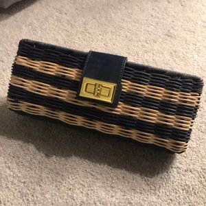 Jcrew Wicker Navy Stripe Clutch